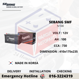 SEBANG SMF N100 100AH 730CCA MAINTENANCE FREE COMMERCIAL VEHICLE BATTERY