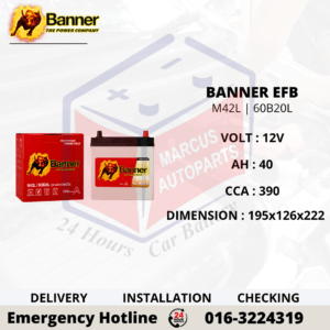 BANNER EFB M42L | 60B20L 40AH 390CCA START-STOP CAR BATTERY