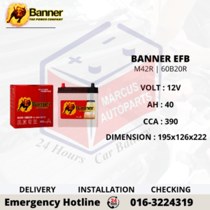 BANNER EFB M42R | 60B20R 40AH 390CCA START-STOP CAR BATTERY