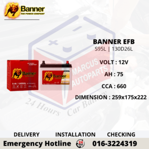 BANNER EFB S95L | 130D26L 75AH 660CCA START-STOP CAR BATTERY