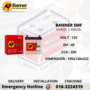 BANNER SMF NS40ZL | 46B20L 40AH 350CCA CAR BATTERY