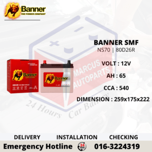 BANNER SMF NS70 | 80D26R 65AH 540CCA CAR BATTERY