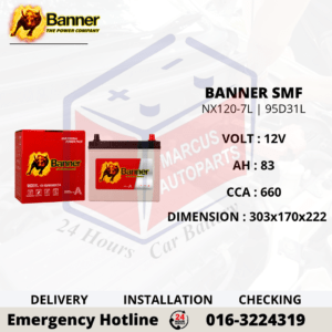 BANNER SMF NX120-7L | 95D31L 83AH 660CCA CAR BATTERY