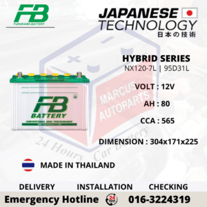 FB FURUKAWA HYBRID NX120-7L | N70ZL | 95D31L 80AH 565CCA LOW MAINTENANCE CAR BATTERY