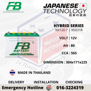 FB FURUKAWA HYBRID NX120-7 | N70Z | 95D31R 80AH 565CCA LOW MAINTENANCE CAR BATTERY