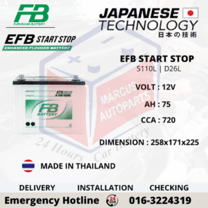 FB FURUKAWA EFB S110L 75AH 720CCA START-STOP CAR BATTERY