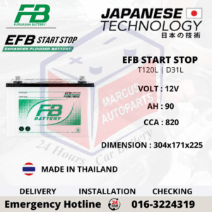 FB FURUKAWA EFB T120L 90AH 820CCA START-STOP CAR BATTERY
