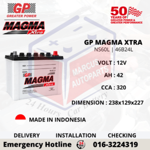 GP MAGMA EXTRA NS60L | 46B24L 42AH 320CCA LOW MAINTENANCE CAR BATTERY