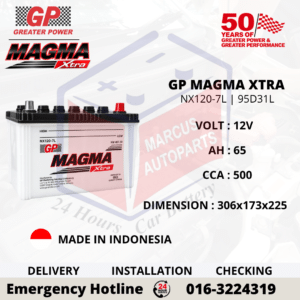 GP MAGMA EXTRA NX120-7L | N70ZL | 95D31L 65AH 500CCA LOW MAINTENANCE CAR BATTERY