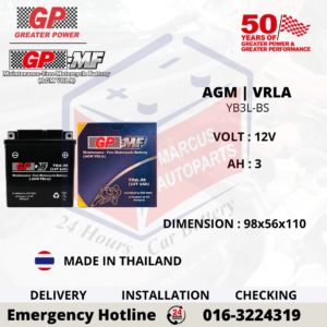GP MF AGM YB3L-BS 3AH MOTORCYCLE BATTERY