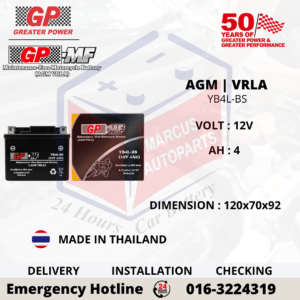 GP MF AGM YB4L-BS 4AH MOTORCYCLE BATTERY