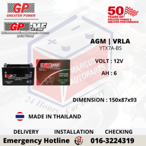 GP MF AGM YTX7A-BS 6AH MOTORCYCLE BATTERY
