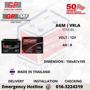 GP MF AGM YTX9-BS 8AH MOTORCYCLE BATTERY