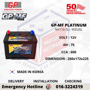 GP MF PLATINUM NX110-5L | NS70L | 95D26L 75AH 600CCA MAINTENANCE FREE CAR BATTERY
