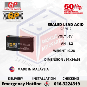 GP SLA GPP612 6V 1.2AH SEALED LEAD ACID BATTERY