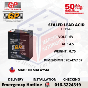 GP SLA GPP645 6V 4.5AH SEALED LEAD ACID BATTERY