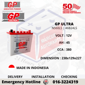 GP ULTRA NS60LS | 46B24LS 45AH 380CCA LOW MAINTENANCE CAR BATTERY
